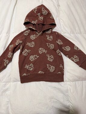 Kids Brown Hooded Sweatshirt with Robot Print